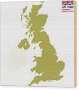 Uk Map With Simplified & Stylized Outline Wood Print