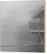 Ullswater Boat House In The Mist Black And White Lake District Wood Print