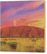 Uluru Australia Sunset Sky Wood Print