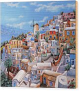 Un Mulino A Santorini Wood Print