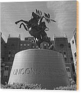 Unconquered Statue In Front Of Doak Campbell Stadium At Florida State University In Black And White Wood Print
