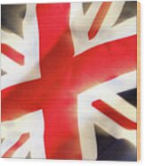 Union Jack Flag Waving In The Wind Wood Print