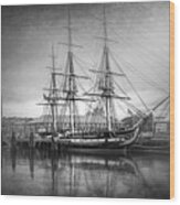 Uss Constitution Boston Black And White Wood Print