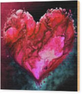 Valentines Day Art Greetings 07 Red And Pink Heart Wood Print