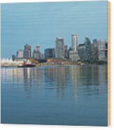 Vancouver Skyline From Stanley Park Seawall Wood Print