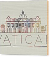 Vatican Thin Line City Skyline Fun Colorful Art Series Wood Print