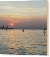 Venetian Lagoon Travel - Sailing On The Silky Sunpath Wood Print