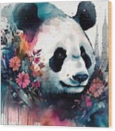 Vibrant Watercolor Panda Illustration Design Wood Print