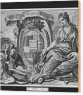 Vignette With Shield Of Arms And An Allegory For The Arts By Engraver Pierre Philippe Choffard Wood Print