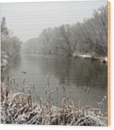 Viking Park Two-tone  -  Yahara River In Early Winter Near Stoughton Wi Wood Print