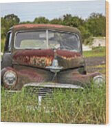 Vintage Automobile Out To Pasture Wood Print