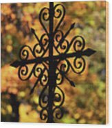 Vintage Cross Silhouette In Autumn Wood Print