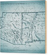 Vintage Map New Mexico And Arizona 1875 Cool Blue Wood Print