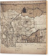 Vintage Map State Of Montana 1887 Sepia Wood Print