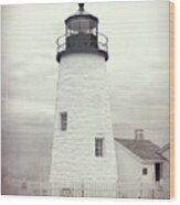 Vintage Pemaquid Point Lighthouse Textured Wood Print