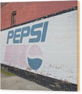 Vintage Pepsi Mural Advertisement On Historic Route 66 In Galena Kansas Wood Print
