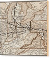 Vintage Railroad Map 1874 Pittsburgh And Beyond Sepia Wood Print