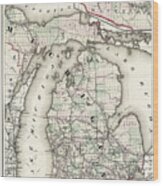Vintage Railroad Map Of Michigan 1876 Wood Print