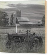 Vintage Tractor At The Country Farm Wood Print