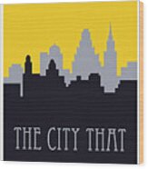 Vintage Travel Chicago Skyline Wood Print