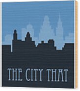 Vintage Travel Chicago Skyline Cool Blues Wood Print