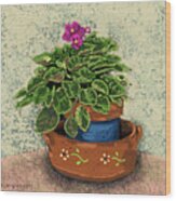 Violet In Flowered Pot Wood Print