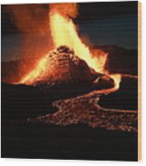 Volcano Eruption Portrait 1 Wood Print