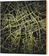 Warsaw Map In Gold And Black Wood Print