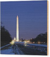 Washington Monument At Night Wood Print