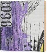 Watching You Abstract Collage In Purple Black White Yellow Numbers Wood Print