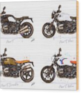 Watercolor Bmw Ninet Motorcycle Models - Oryginal Artwork By Vart. Wood Print