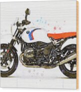 Watercolor Bmw Ninet Urban Motorcycle - Oryginal Artwork By Vart. Wood Print