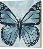 Watercolor Butterfly In Teal Blue Sky Vi Wood Print