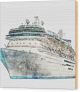 Watercolor Drawing Of Cruise Ship Isolated On White Background, Modern Ocean Liner Wood Print