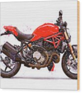 Watercolor Ducati Monster Motorcycle - Oryginal Artwork By Vart. Wood Print