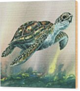 Watercolor Giant Sea Turtle Wood Print
