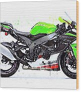 Watercolor Kawasaki Ninja Zx10r Motorcycle - Oryginal Artwork By Vart. Wood Print