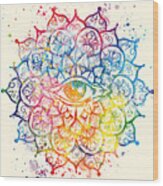 Watercolor Mandala, Eye Of Consciousness By Vart Wood Print