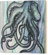 Watercolor Octopus Beach Art Teal Blue Sea Creature Wood Print