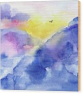 Watercolor Over The Cloud View Painting Wood Print