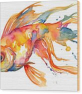 Watercolor Painting, Goldfish, Vector Illustration, Isolated On Wood Print