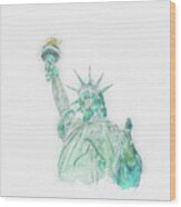 Watercolor Painting Illustration Of Statue Of Liberty On White Wood Print