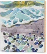 Watercolor Sea And Pebbles Painting Wood Print
