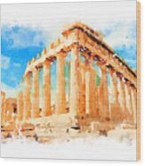 Watercolor. The Parthenon, Greece By Vart Wood Print