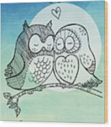 Watercolor Valentine Owl Couple In Love Art Print Cute Couple Owls In Love On A Tree Branch Wood Print