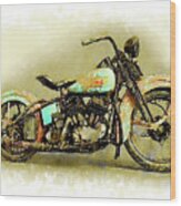 Watercolor Vintage Harley-davidson By Vart. Wood Print