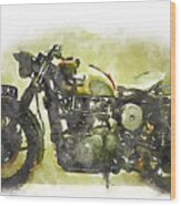 Watercolor Vintage Motorcycle By Vart. Wood Print