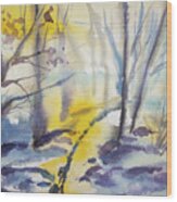 Watercolor- Winter Forest Walk In Impressionistic Style Wood Print