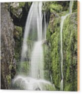 Waterfall And Moss Wood Print