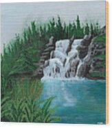 Waterfall On Ridge Wood Print